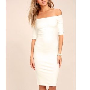 LULU’S Ivory Off-the-Shoulder Midi Dress